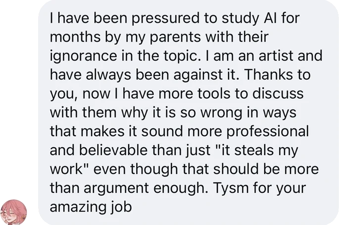 Message from a community member about the impact of Catharina's work
