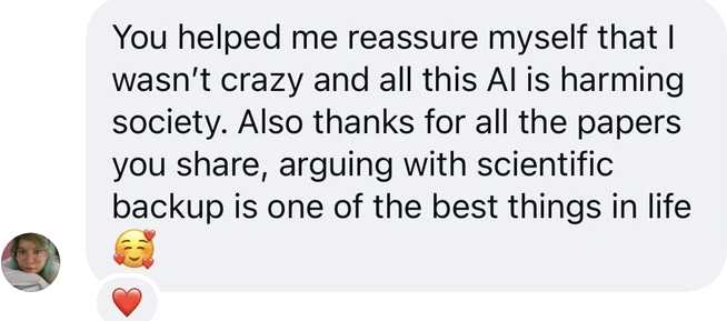 Message from a community member about the impact of Catharina's work