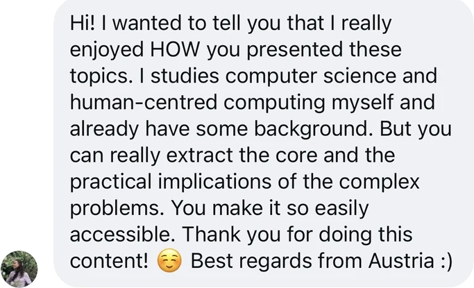Message from a community member about the impact of Catharina's work
