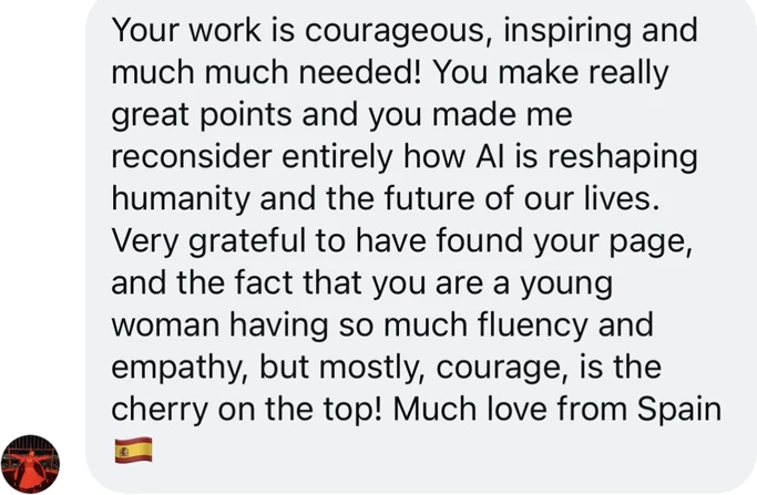 Message from a community member about the impact of Catharina's work