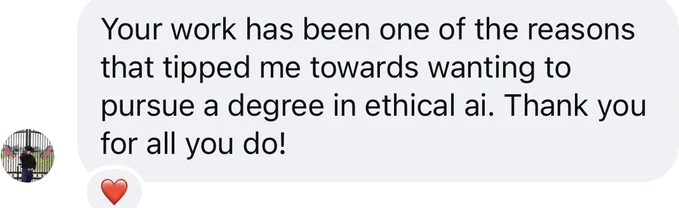 Message from a community member about the impact of Catharina's work