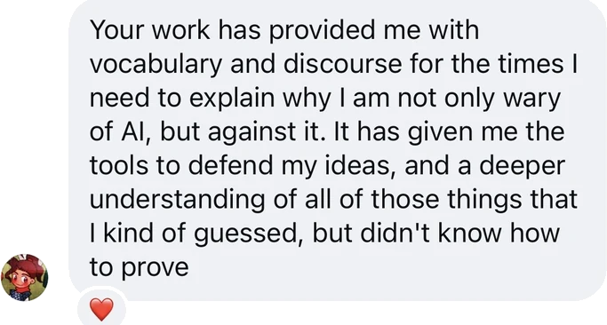 Message from a community member about the impact of Catharina's work
